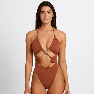 Copper Cutout Gold Chain Trim Monokini Glam Spring Break Sexy Travel Gift Beach
